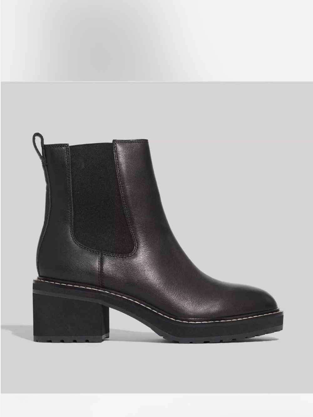 Madewell Carina Platform Black Leather Chelsea Block Heel Boot